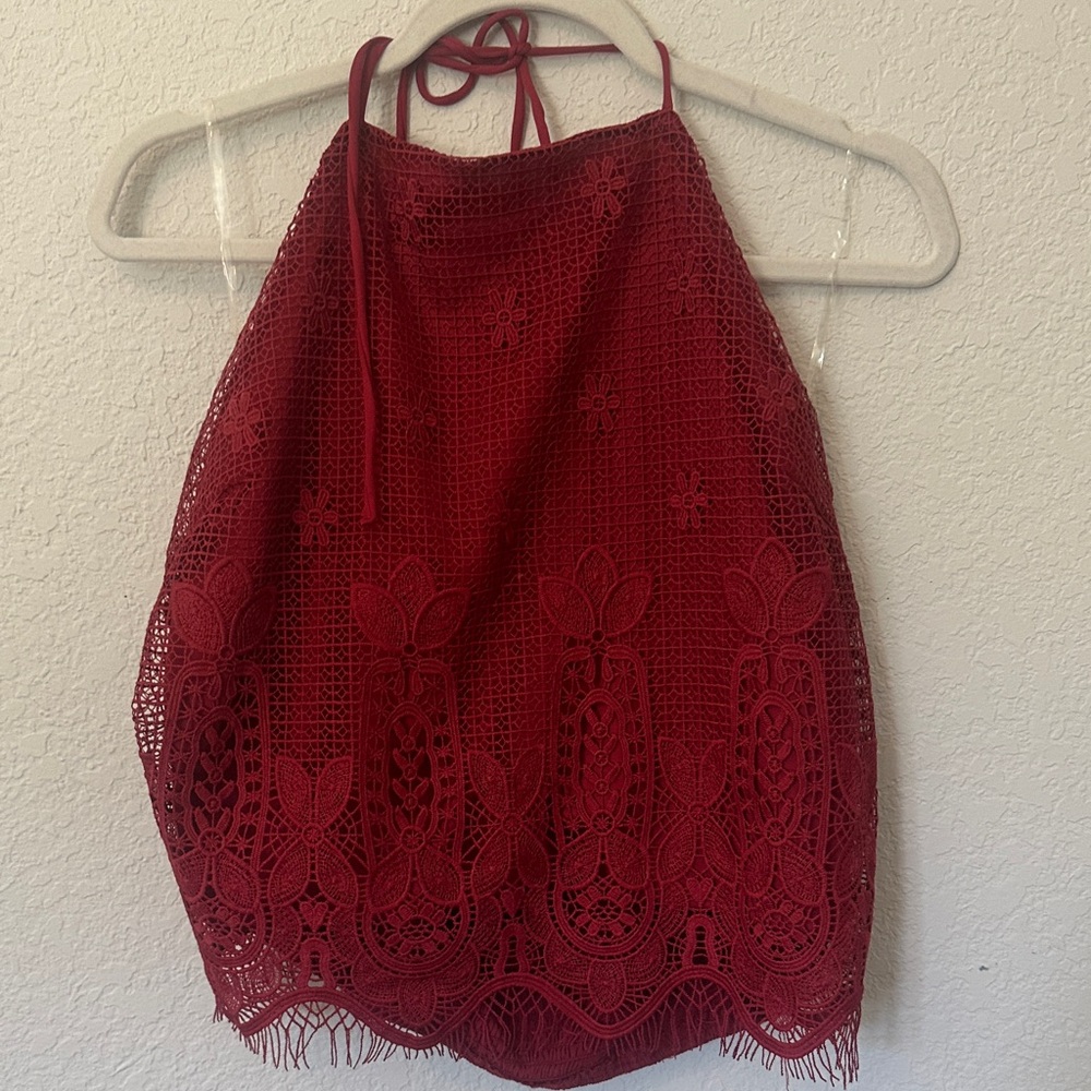 Red Lace Halter Top